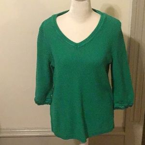 Beautiful Talbots Crochet Weave Sweater w/Fringe Trim Sleeves EUC!